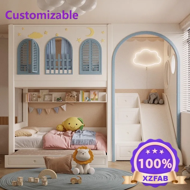 Factory Direct 2026 All solid wood boy children's bed up and down bunk bed small apartment high and low mother and child  arch