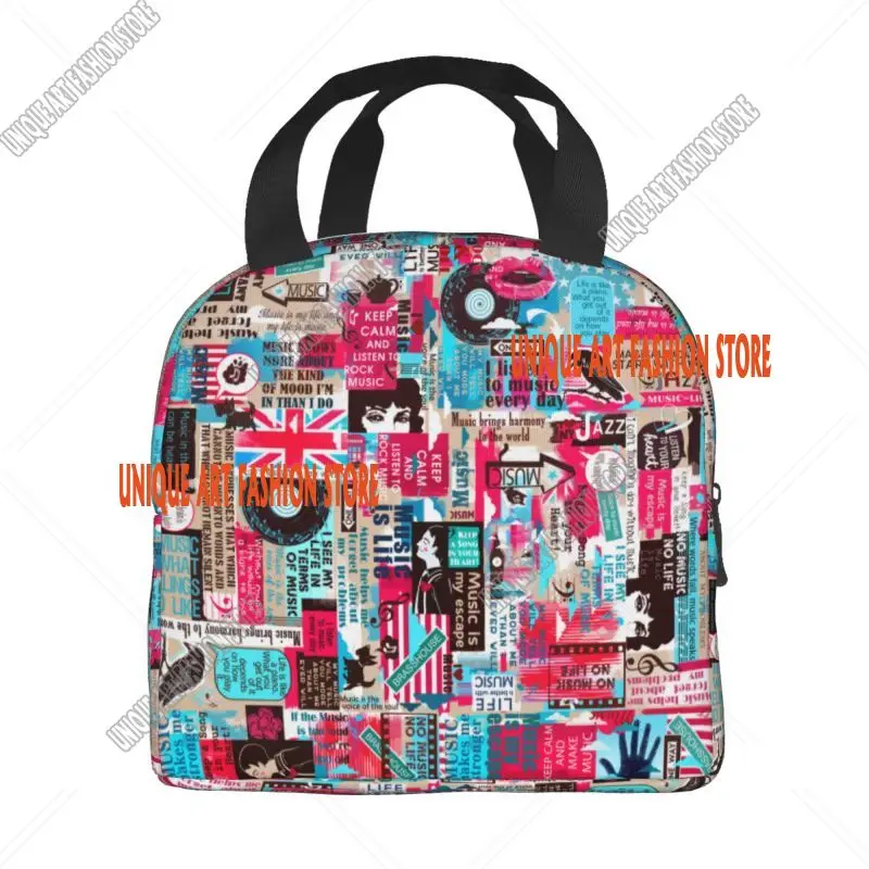 Retro Uk London British Collage Insulated Lunch Bag for Outdoor Picnic Resuable Cooler Thermal Lunch Box Women Kids