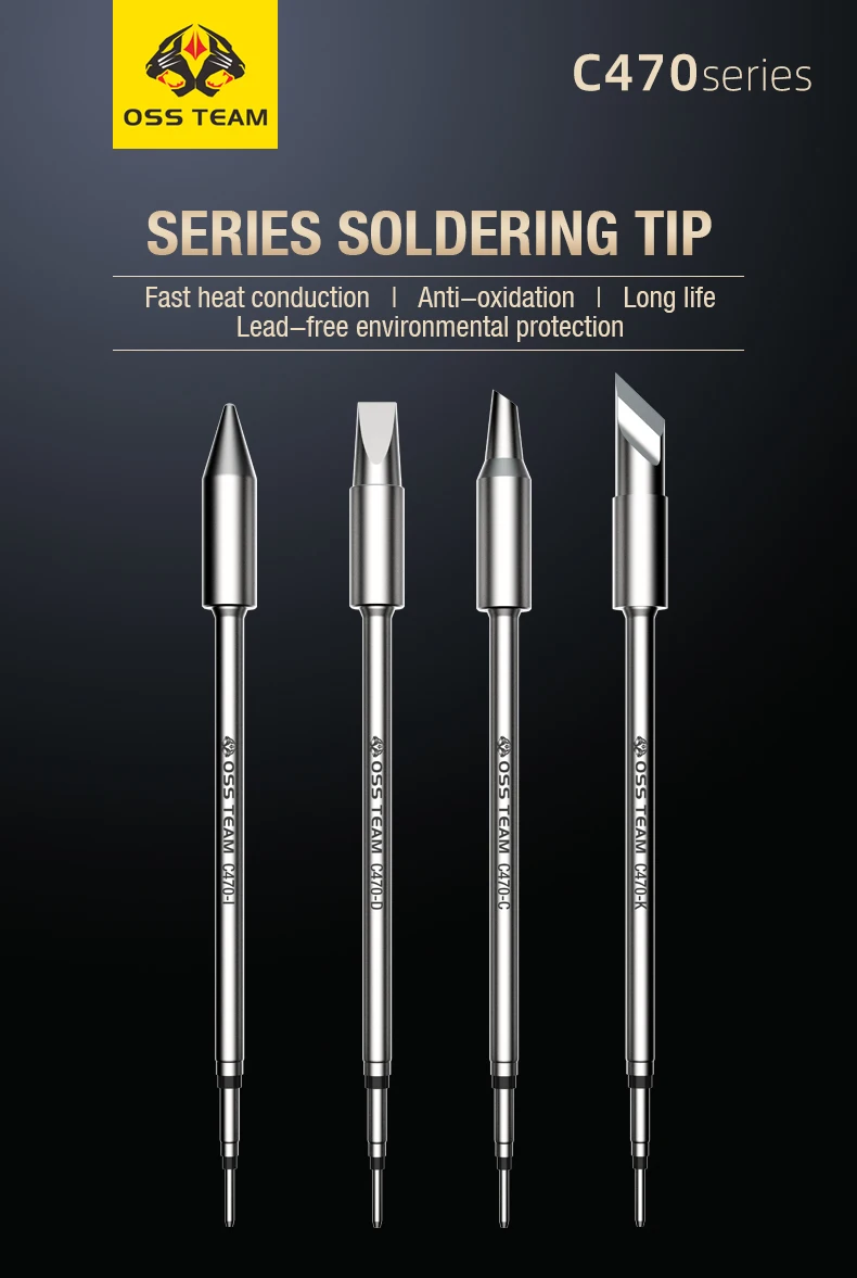 OSS TEAM C470 Series Soldering Tips Lead Free Fast Heating Long Life Oxidation Resistant for Phone Motherboard Repair Welding