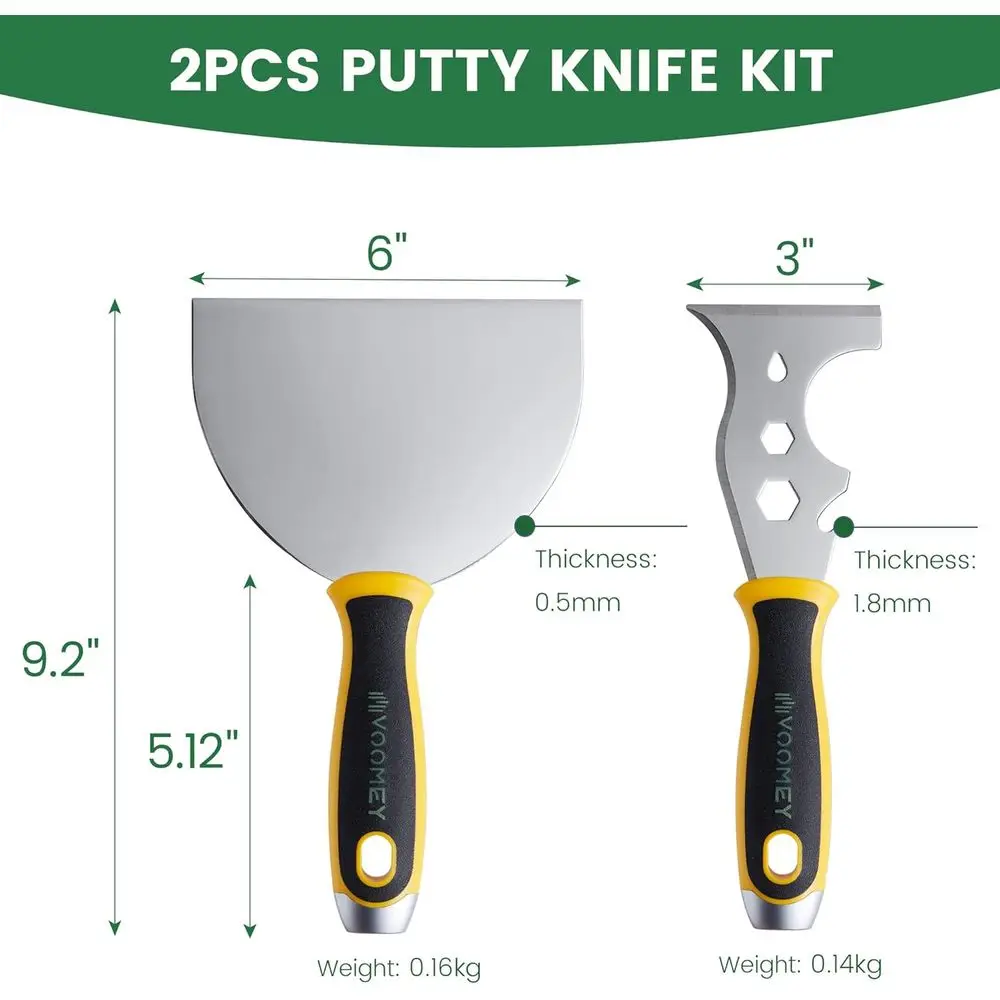6 Inch Stainless Steel Putty Knife, 12 In1 Paint Scraper, Drywall Taping Knife 2 Pack, Paint Scraper Tool for Repairing Old Wall