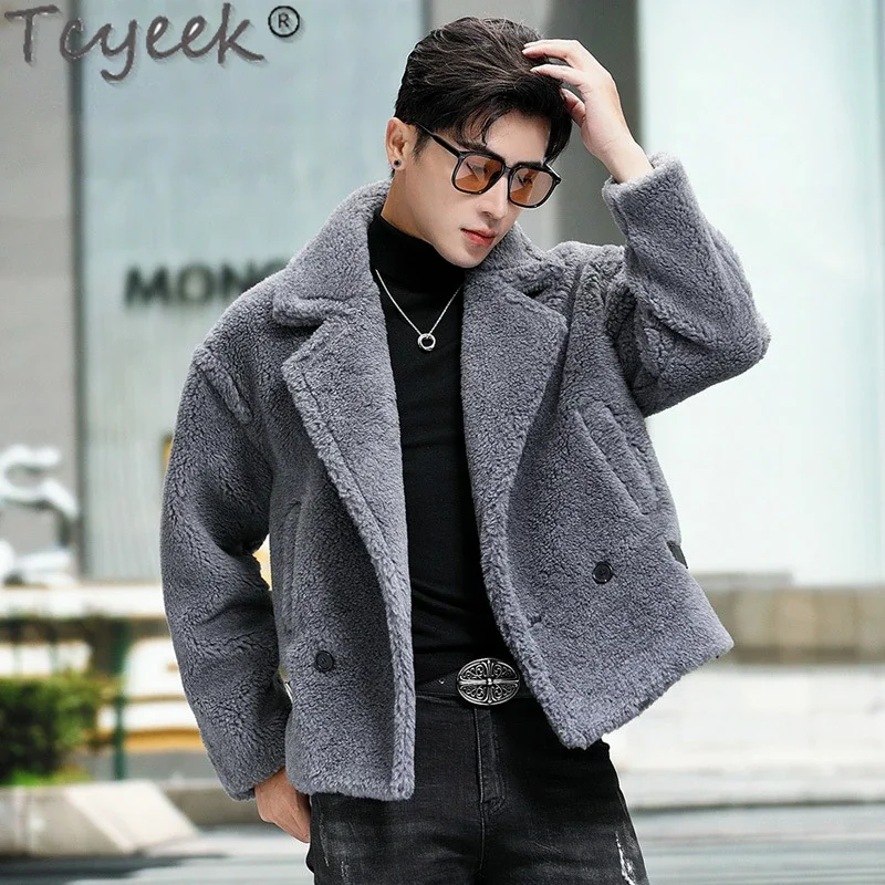 

Tcyeek Men's Wool Jacket Real Fur Coat Men Clothing Streetwear Winter Jackets Fashion Warm Sheep Shearing Fur Coats Loose Fit