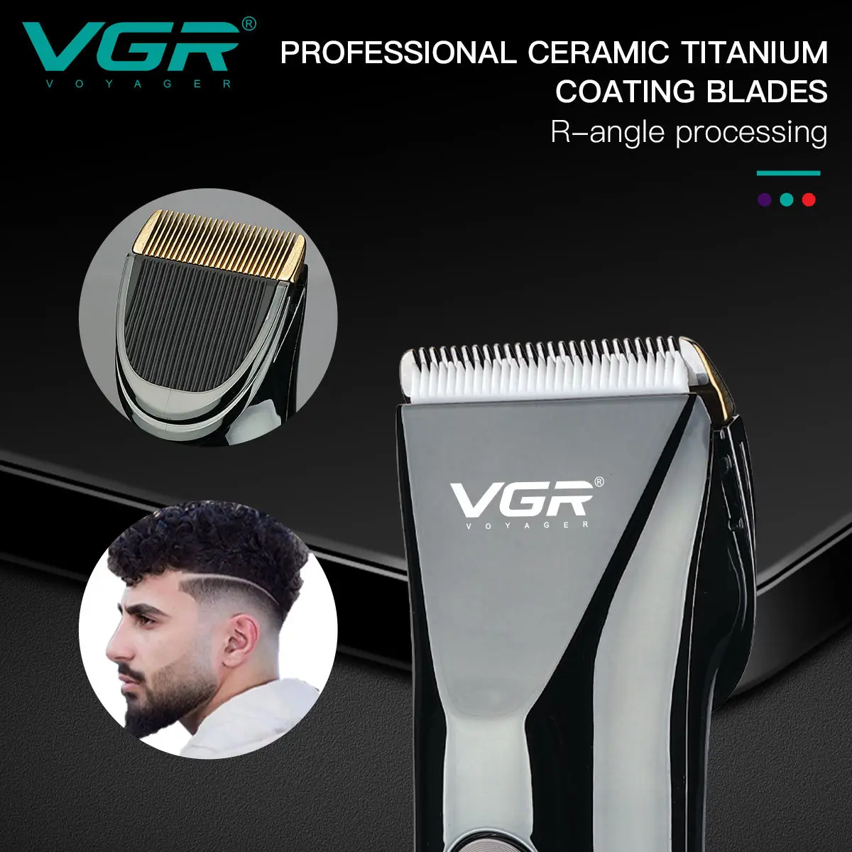 ماكينة قص الشعر الجديدة VGR 661 مع جسم معدني، ماكينة تشذيب الشعر للاستخدام المنزلي، دافعة نحت، USB ذات الاستخدام المزدوج، عمر بطارية عالي، كهربائي c