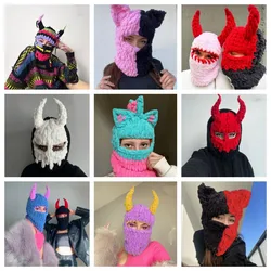 Women Winter Balaclava Cap Halloween Party Funny Rabbit Ears Creative Knitted Hat Men Warm Full Face Cover Ski Mask Hat