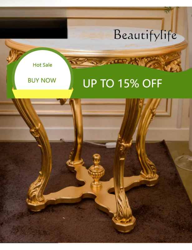 

Европейский журнальный столик из массива дерева с резьбой и золотой фольгой, вилла, гостиная, роскошная дизайнерская мебель, модель X