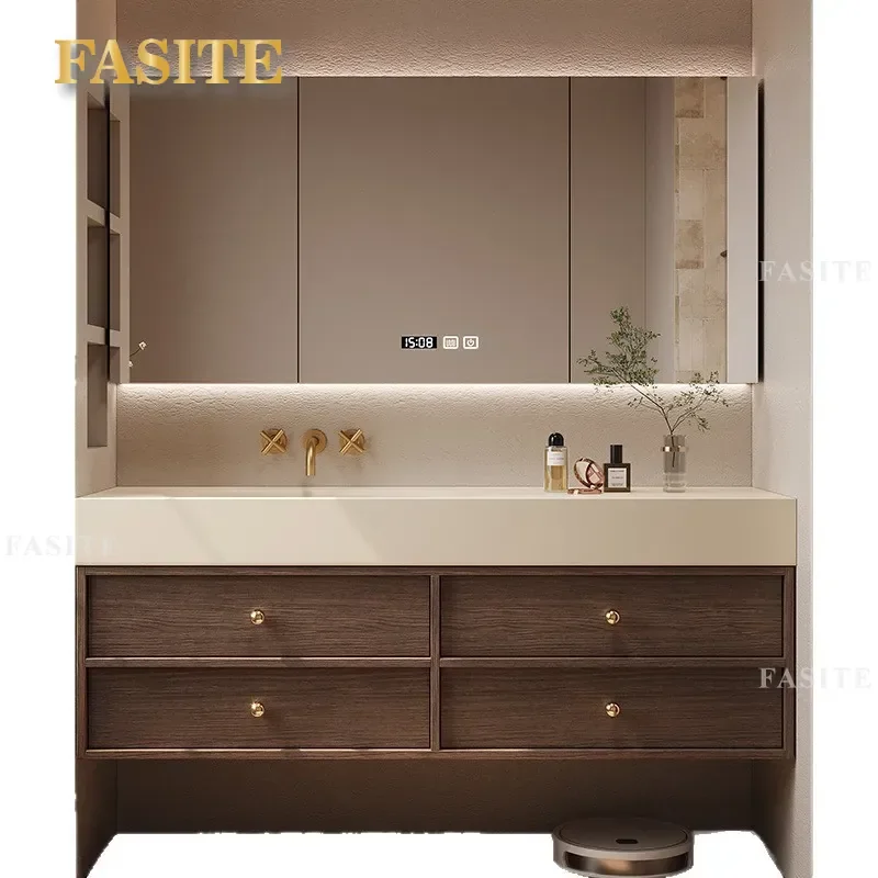 For Medieval Style Bathroom Cabinet Rock Slab Hot Bending Seamless Integrated Basin Retro Vanity Washstand Durable Modern