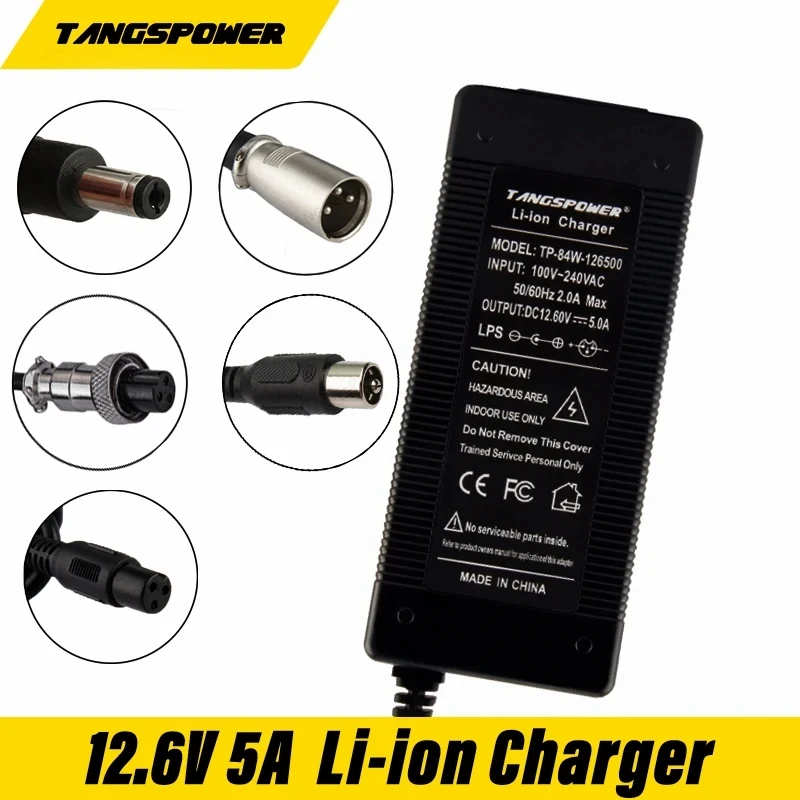 

12.6V 5A battery Charger For 18650 Li-ion 3Series 12V Lithium Battery Pack Charger DC/RCA /XLR Connector EU/US/UK/AU Plug