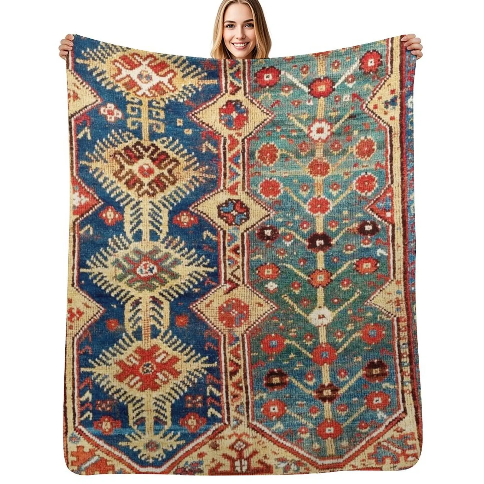 Megri SouthwestAnatolian Rug Print Throw Blanket Warm Plush Fuzzy Blanket for Living Room