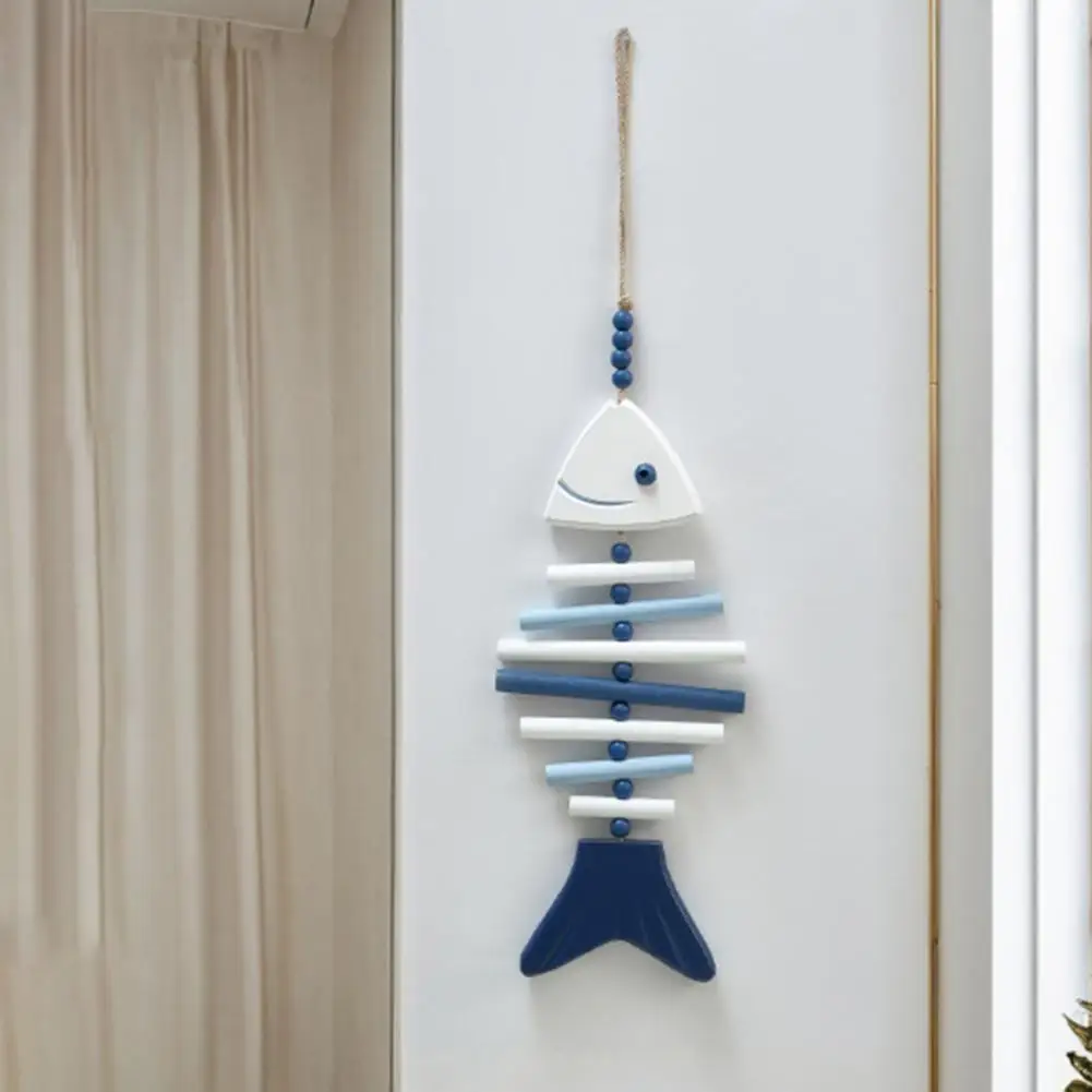 Wooden Hanging Fish Bone Decor Handmade Wall Art with Hemp Rope And Beads for Nautical Home Room Decor Gift For Beach Lovers