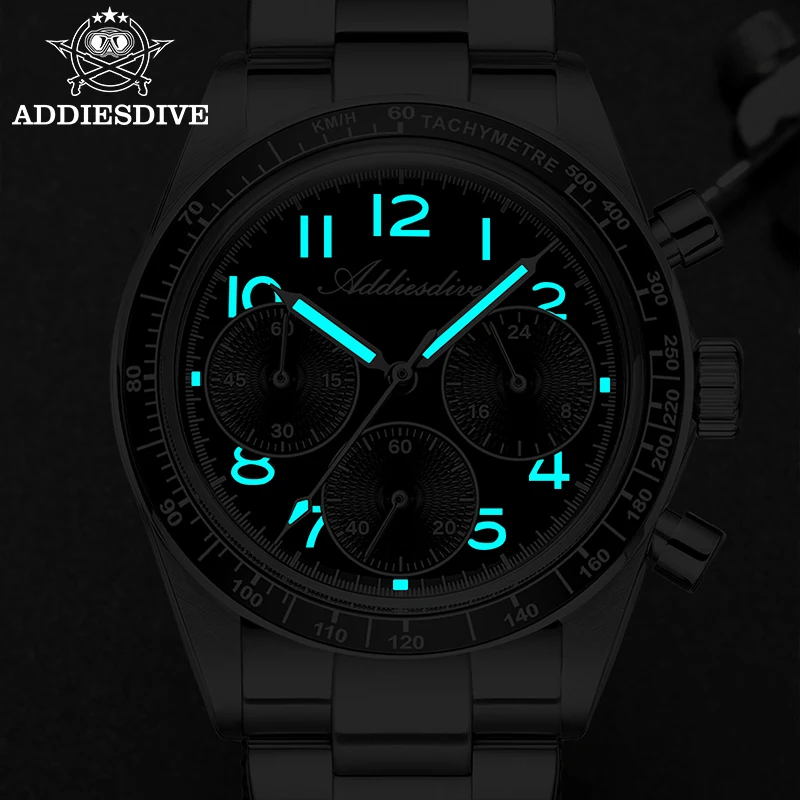 ADDIESDIVE 럭셔리 남성 쿼츠 시계 37mm 세라믹 베젤 발광 100m 방수 시계 고품질 크로노그래프 남성용 시계