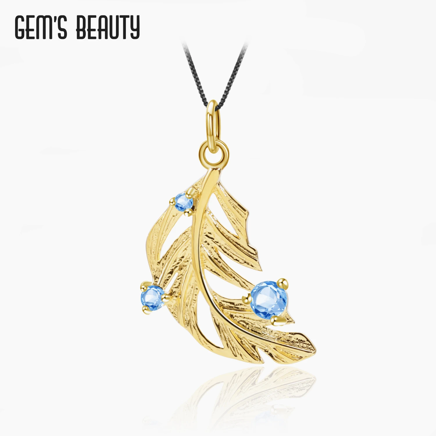 

GEM'S BEAUTY 18K Gold Filled Maple Leaves Necklace Natural Swiss Blue Topaz Handmade Necklace For Women Romantic Gift