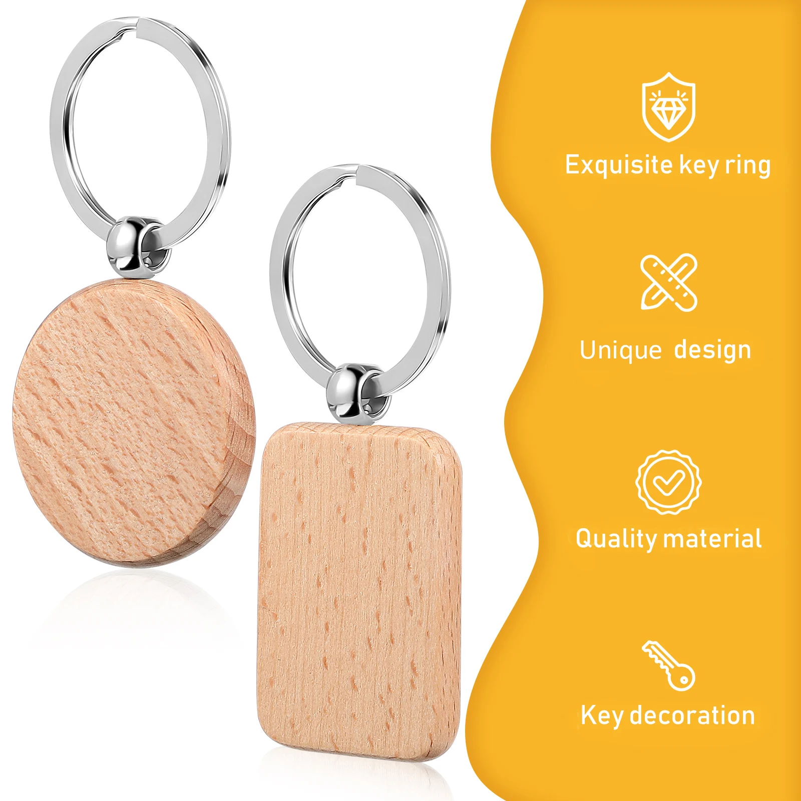 

10 pcs Wooden Keychain Plain Round Blank Unfinished Small Tag Keychains Wood Blanks Engraving Rectangle Shape Gifts Families