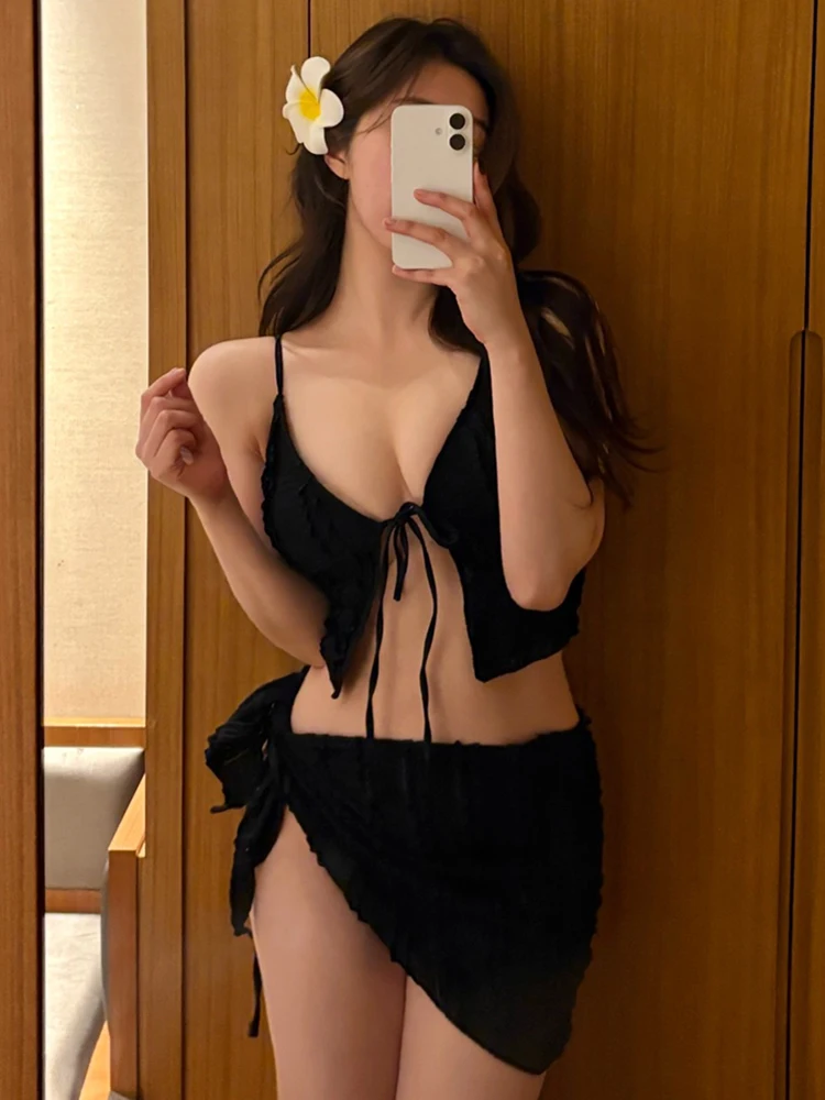 

Bikini Onsen Swimsuit Women's New 2025 Sweet Spicy Skirt Sle Separate Bikini Tee Piece Set Vaion Beach Playwear