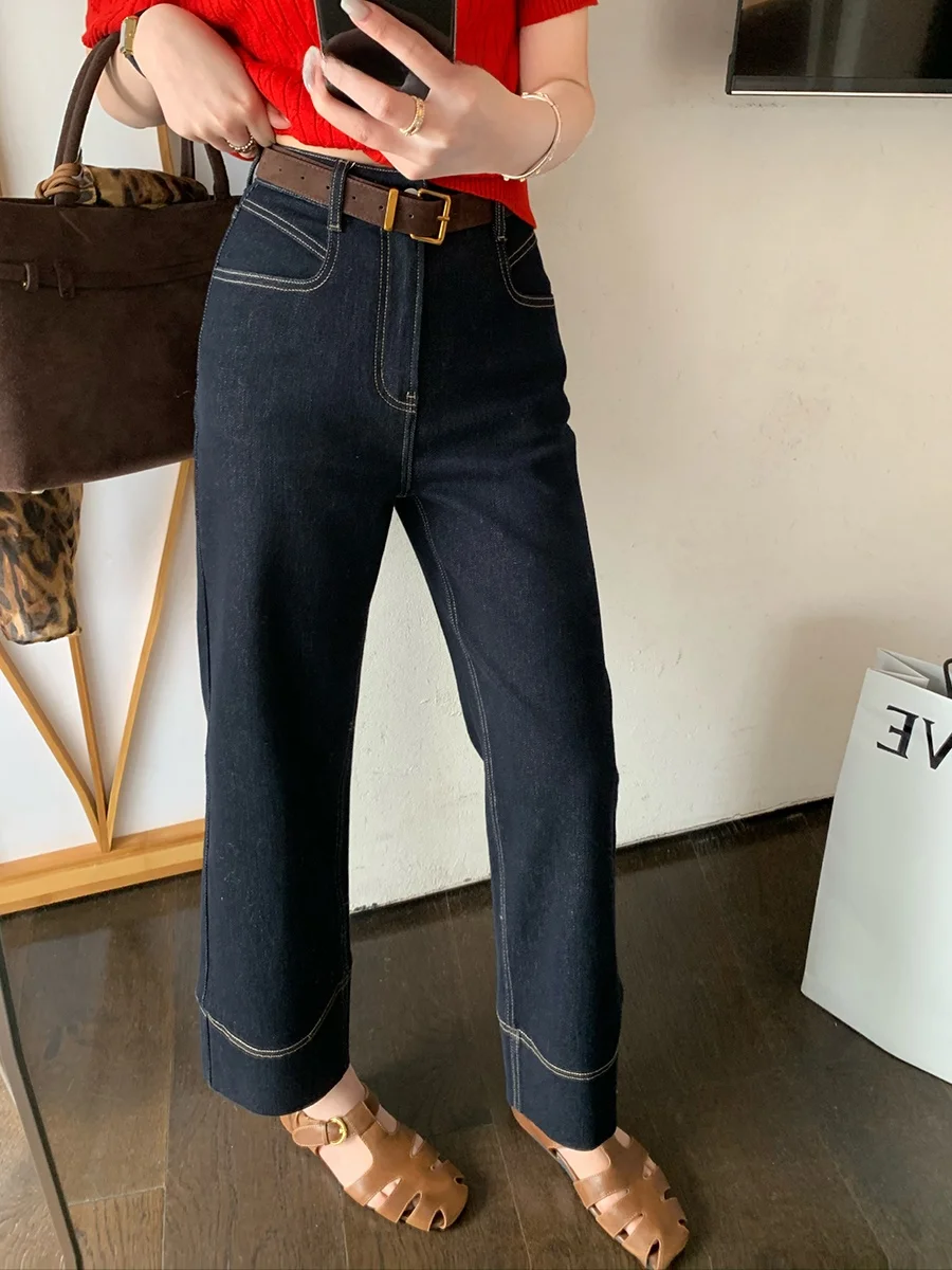 

Джинсы MUKOK с высокой талией, прямые, из хлопка, утягивающие, укороченные, женские, осенние, модные, прямые брюки