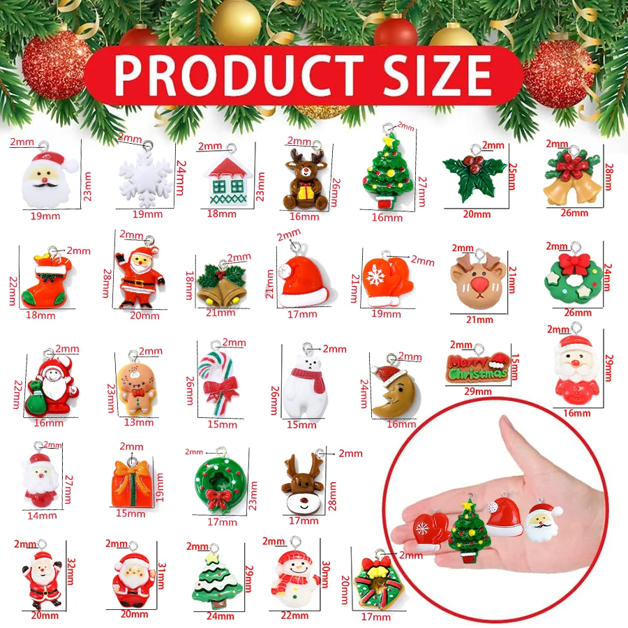 20/30pcs mini DIY Christmas Keychains Christmas Tree Ornaments Resin Miniaturess for Craft Christmas Decor view 2