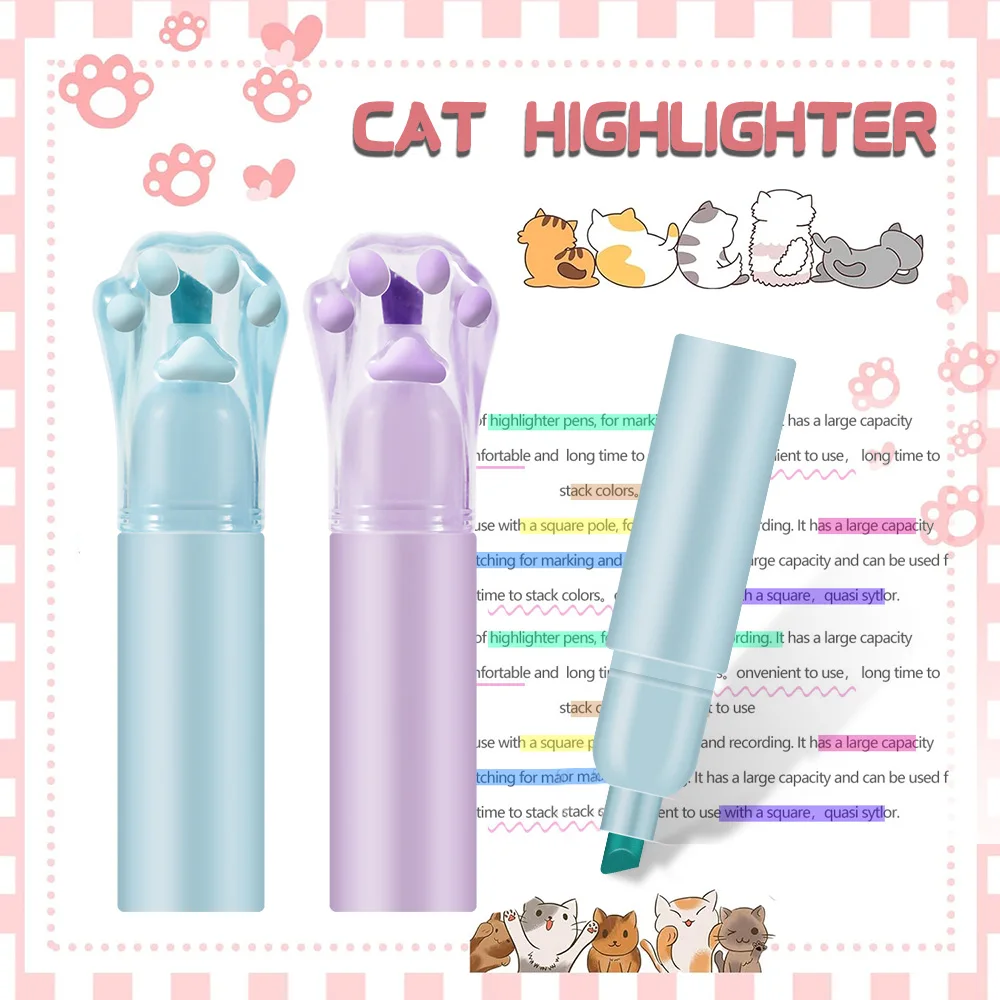 6 ألوان فسفورية لطيف القط باو شكل طرف مائل لرسم الكتابة على الجدران الأطفال هدية الفن مكتب القرطاسية اللوازم المدرسية