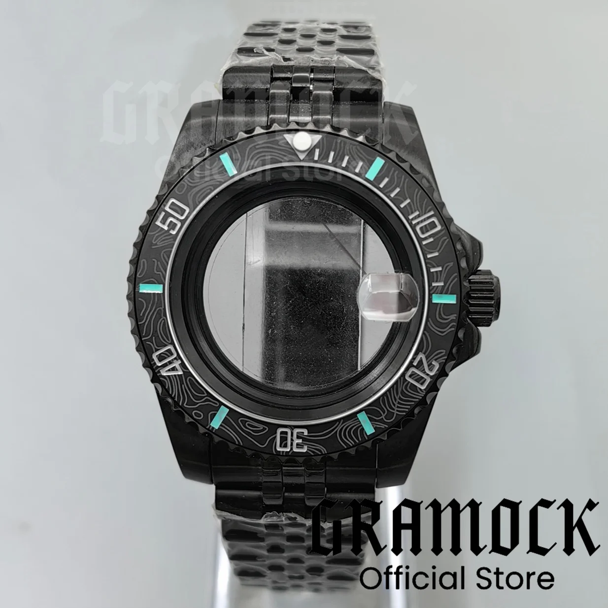 

40mm Black Stainless Steel Watch Case Fibre Ceramic Bezel Sapphire Date Waterproof For NH34 NH35 NH38 PT5000 Miyota8215 Movement