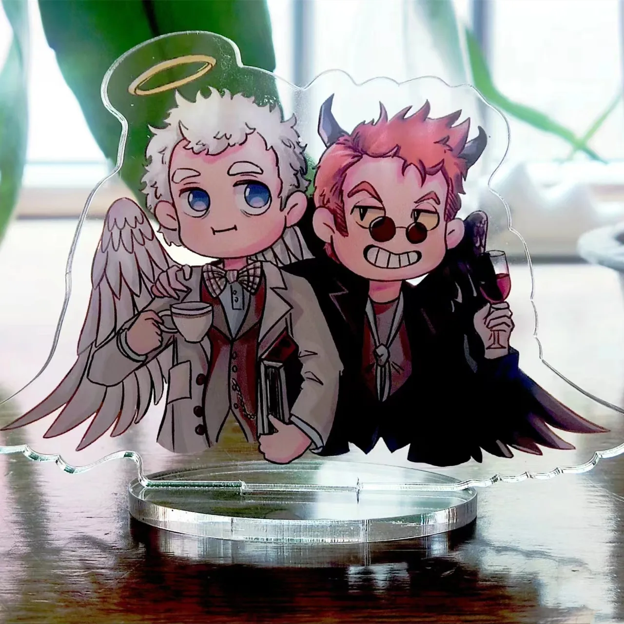 Buoni presagi Anime acrilico Stand Angel Demon Desktop Display aziraphalal alloggiamento ornamento per la stanza accessori per cartoni animati