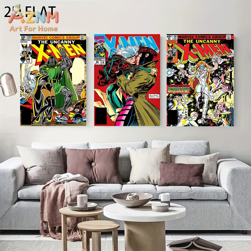 AZNM Superhero Comic Canvas Wall Art Frameless Poster Captain America Spider-Man Deadpool Black Panther Doctor Strange Character
