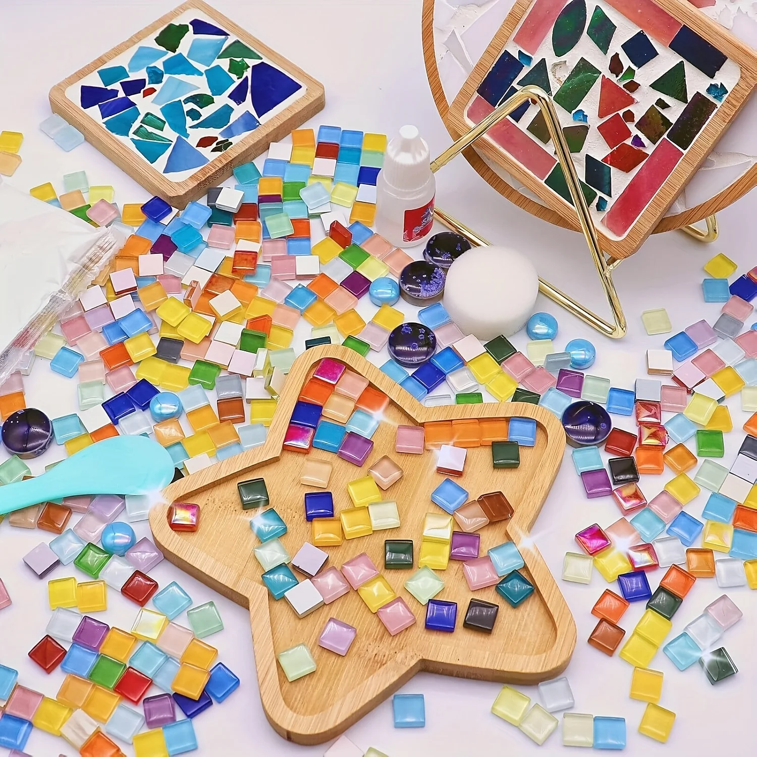 

100pcs DIY Colorful Square Mosaic Glass Pieces, Suitable for Handmade, Perfect for Lamp Table, Glass Candle Holder, Decorative