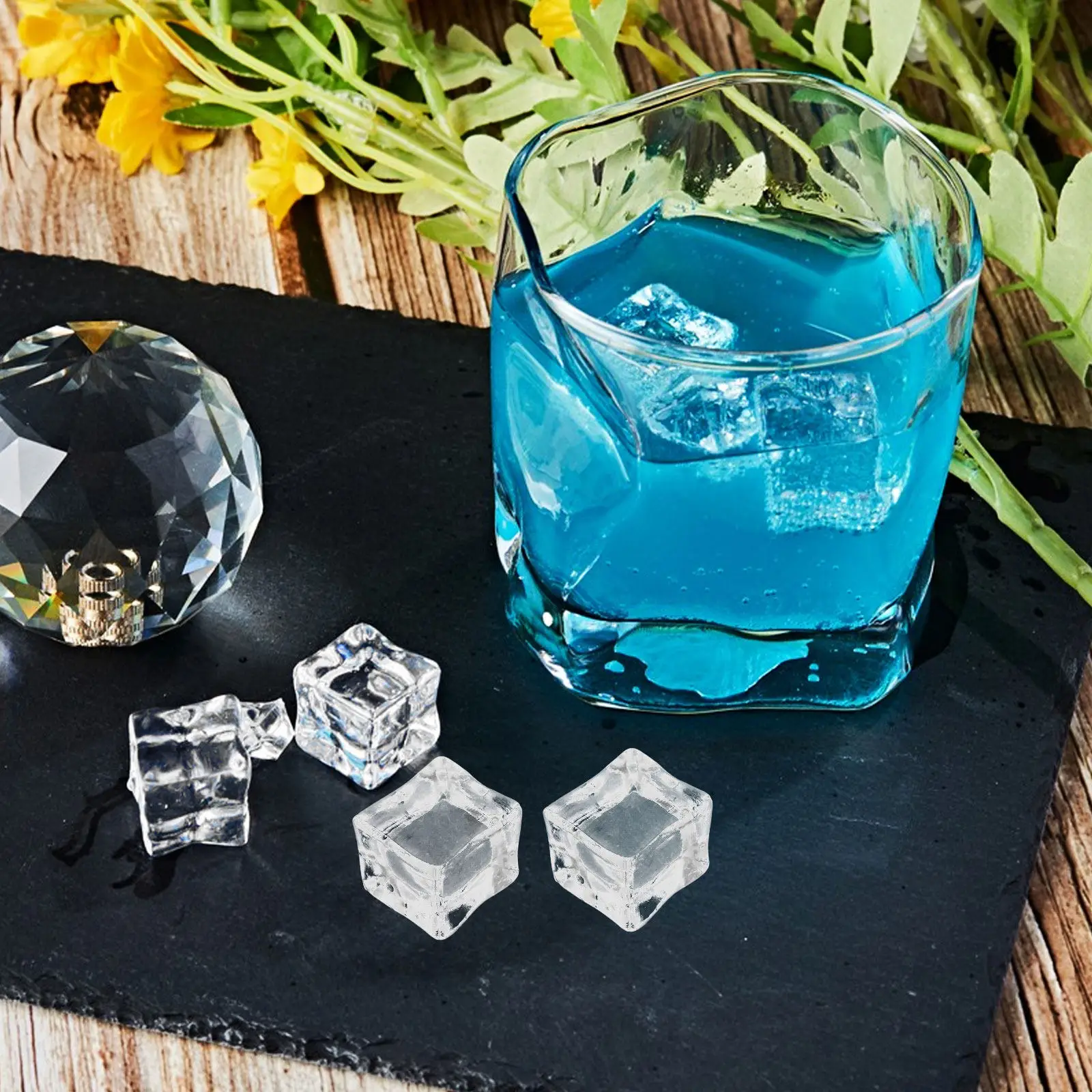 

100Pcs Simulation Ice Cubes Realistic Looking Plastic Ice Fillers for Vase Centerpieces Decorative Bowls Bar Table Settings