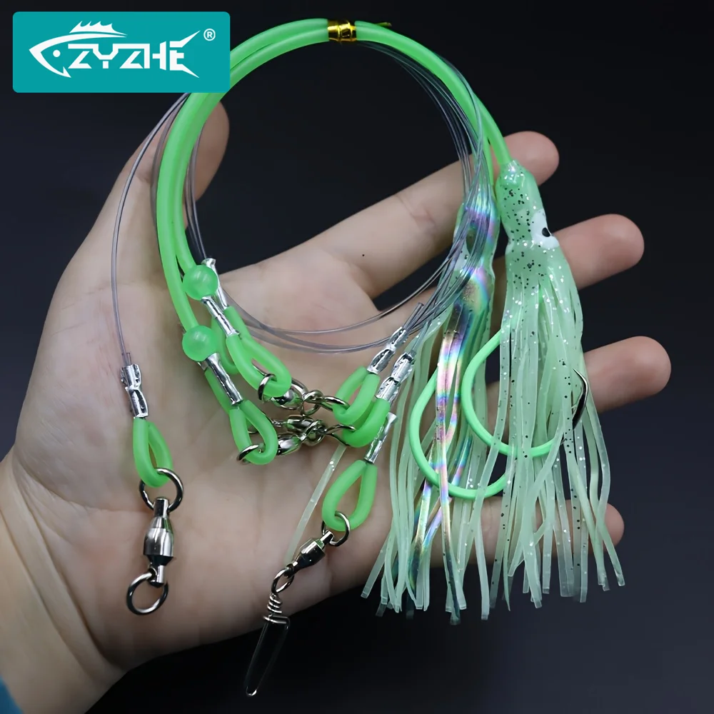 

ZYZHE 1 шт. Глубоководные оснастки для морской рыбалки с светящимся кольцевым крючком, мягкой приманкой-осьминогом, для морской рыбалки с лодки