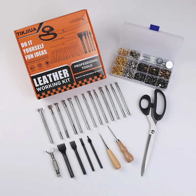 Tikjiua Leather work tools, handicraft kits, including stamping, engraving, sewing, cutting, crafting