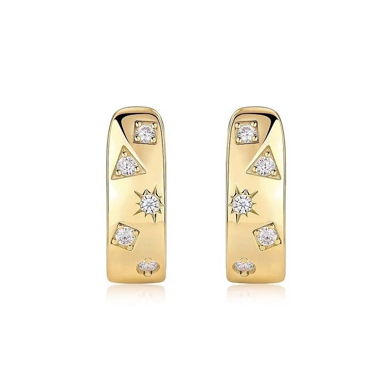 ZFSILVER s925 Silver Fashion Trendy Moissanite Gold Star Square Triangle Oval Earring Jewelry Charms Women Match-all Girl E14910