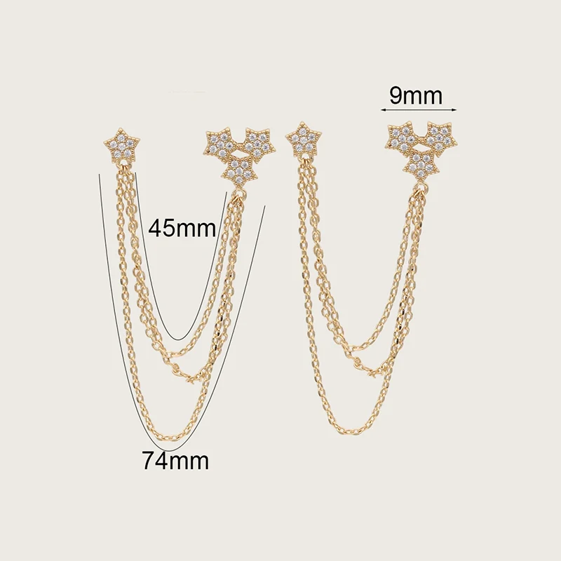 TIANDE Gold Color Star Double Chain Dangle Earrings for Women Piercing Earrings Fashion Party Jewelry Wholesale