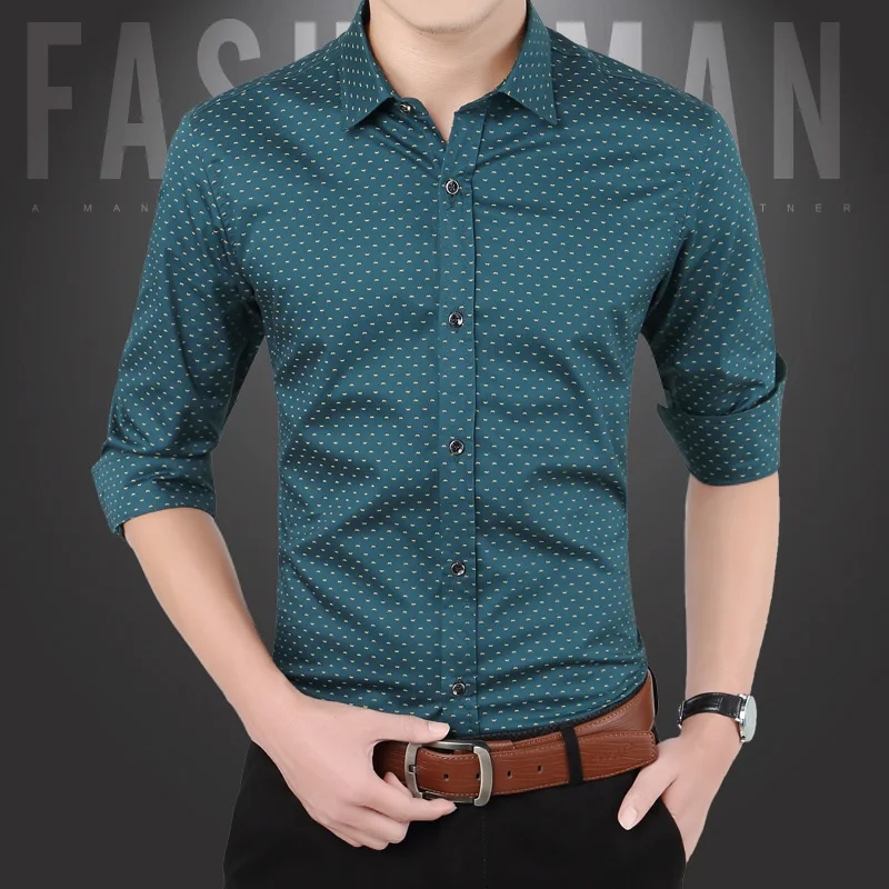 2024 Spring Fashion Brand Slim Fit Mens Long Sleeve Shirt Men Polka Dot Casual Men Shirt Social Plus Size M-5XL