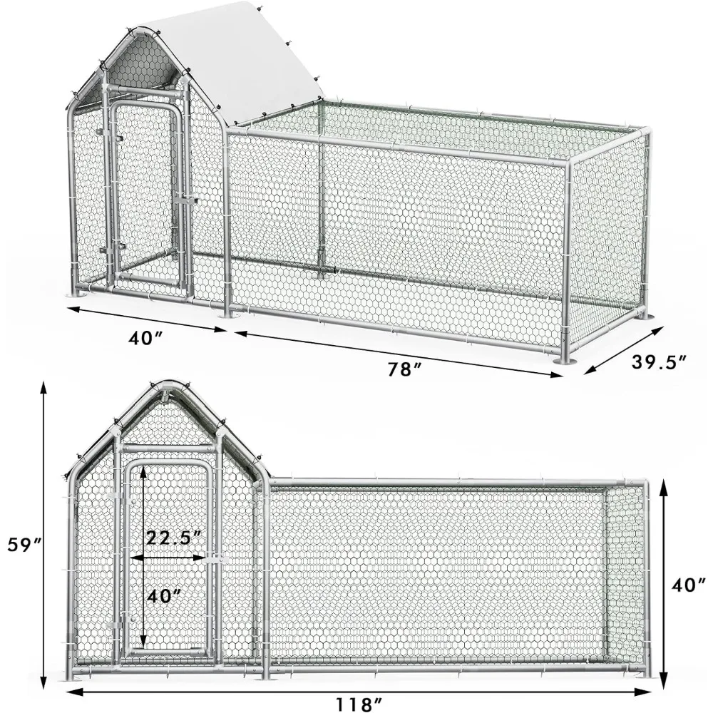 Large Metal Chicken Pen Outdoor, Poultry Cage Spire Shape, Heavy Duty Walkin for Yard with Waterproof and Anti-UV Cover,Cages