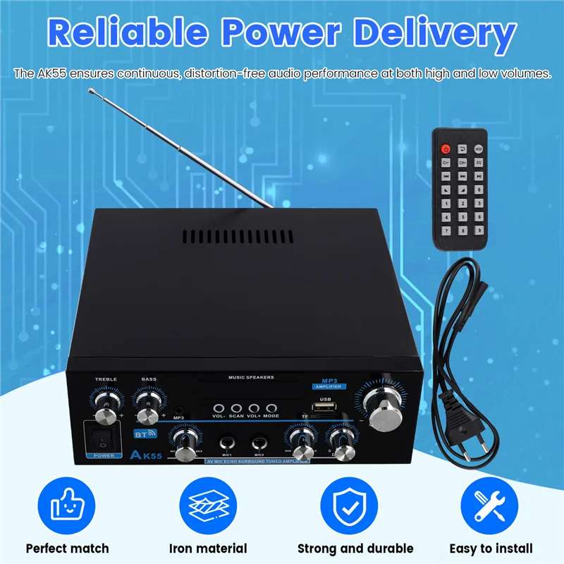 Y43A-AK55 Amplifier Audio 2.0 Saluran HIFI Digital Bluetooth Amplifier USB Digital Amplifier EU PLUG