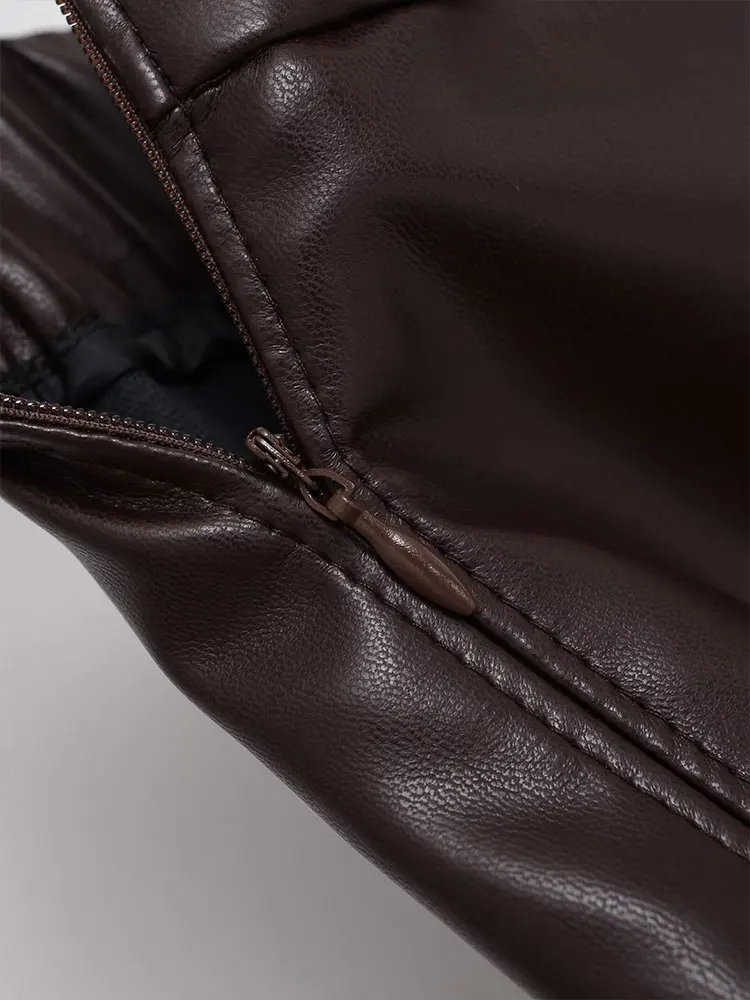 NLZGMSJ falda de Pu de otoño 2025 para mujer, faldas largas a la moda, faldas por debajo de la rodilla de Color sólido para oficina, falda elegante de fiesta de cintura alta