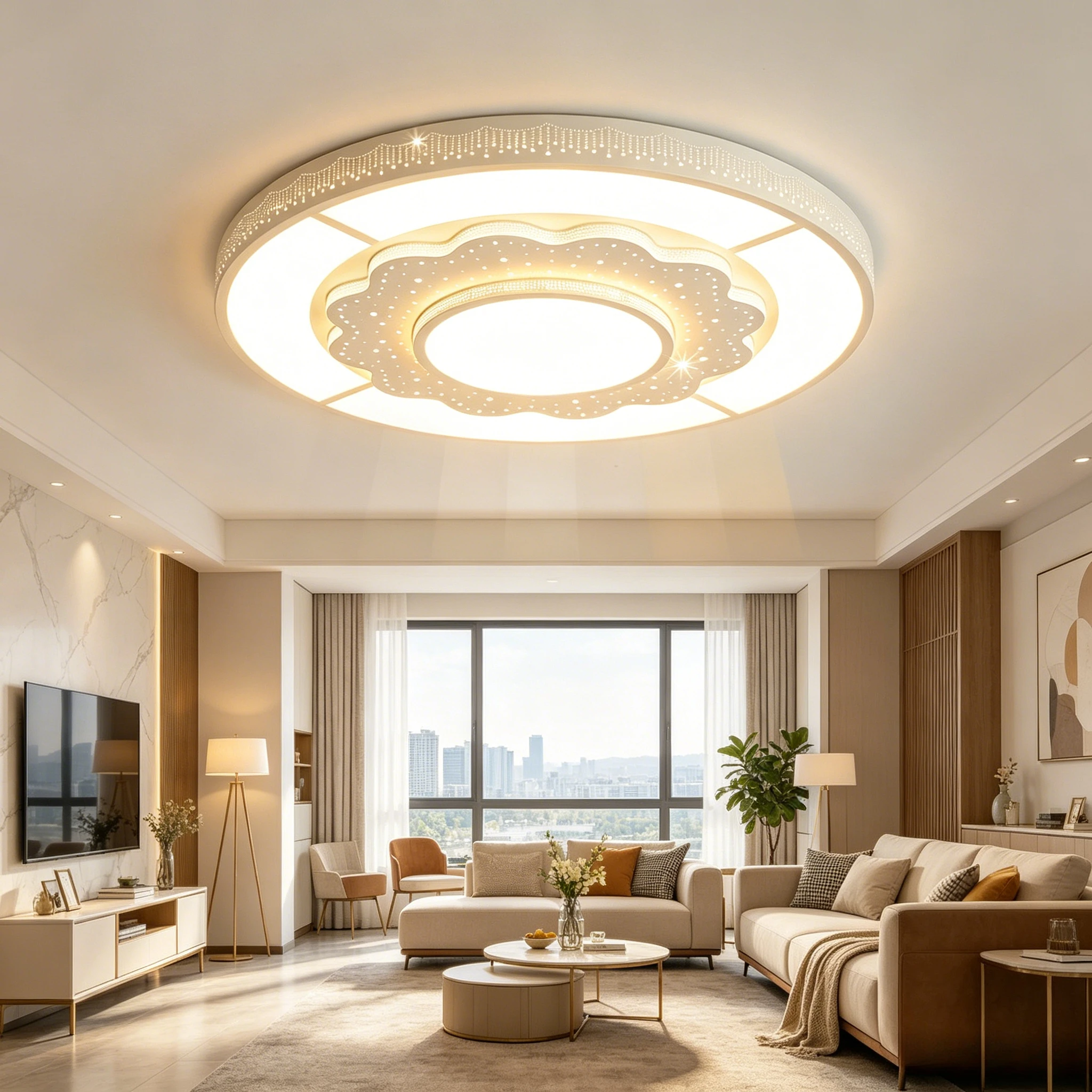 Nordic Modern Round Living Room Main Ceiling Lights Bedroom Led Lighting Fixtures Dining Table Dimmable Lamps Illumination Decor