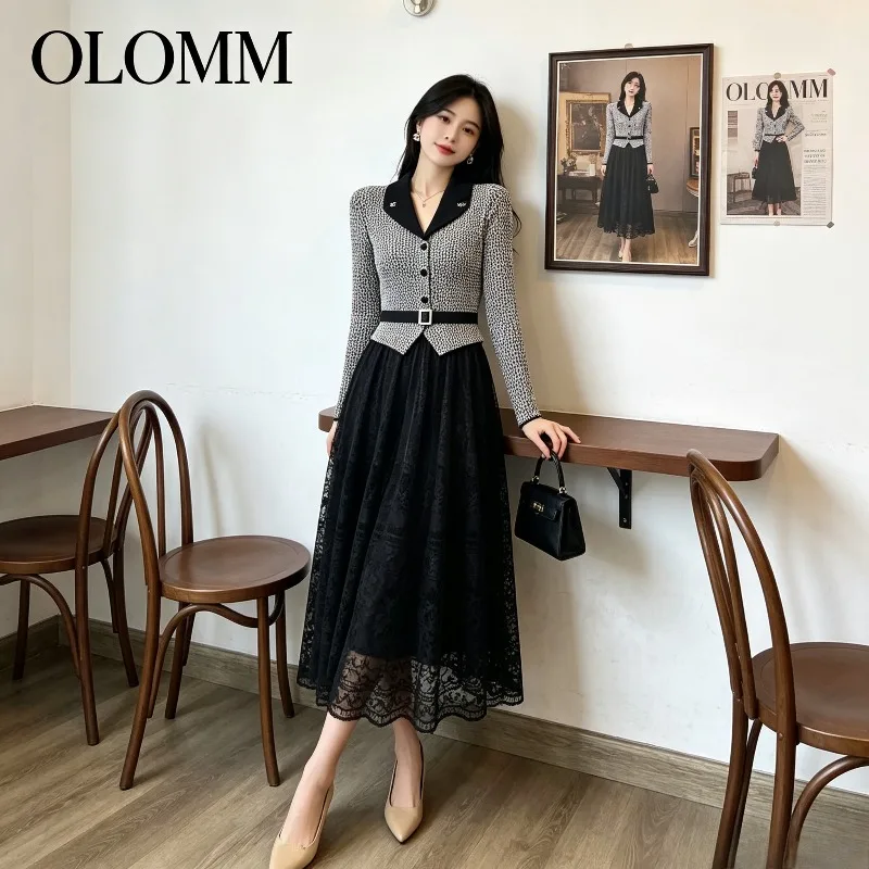 Miyake Pleated 2026 New Autumn Pleated Long Dress Heavy Lace Embroidery Large Hem Casual Single-Breasted Pleated Fashion Dress