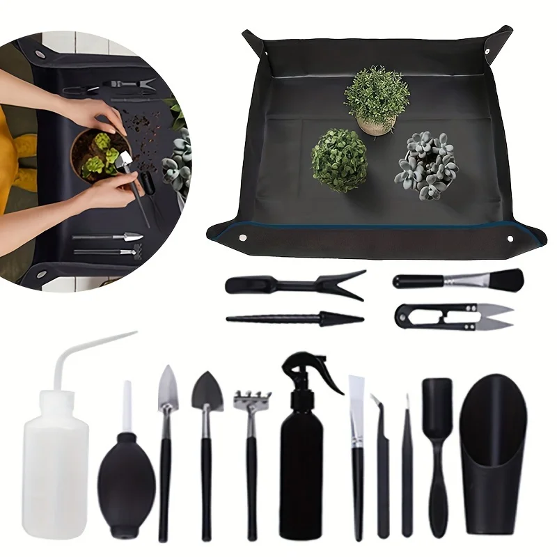 

16pcs Compact Mini Garden Tool Set for Succulents & Bonsai - Durable Stainless Steel Handles, Multi-Functional Kit with Trowel,