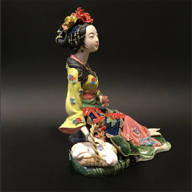 Chinese Classical Ancient Beautiful Women Statue Xi Shi Lady Art Sculpture Ceramic Craft Home Decoration Gift Ornament Art