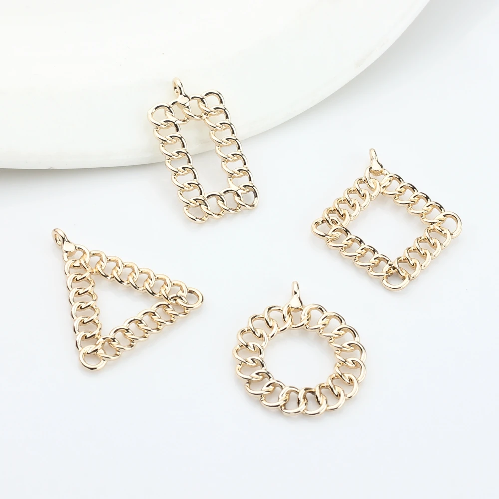 Zinc Alloy   Metal Geometry Rectangular Round Heart Chains Charms 6pcs/lot For DIY Jewelry Making Accessories