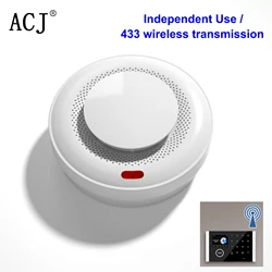 ACJ Portátil Wireless Fire Protection Smoke Alarm Sensor, Detector de alarme independente para GSM Home Security System, 433MHz