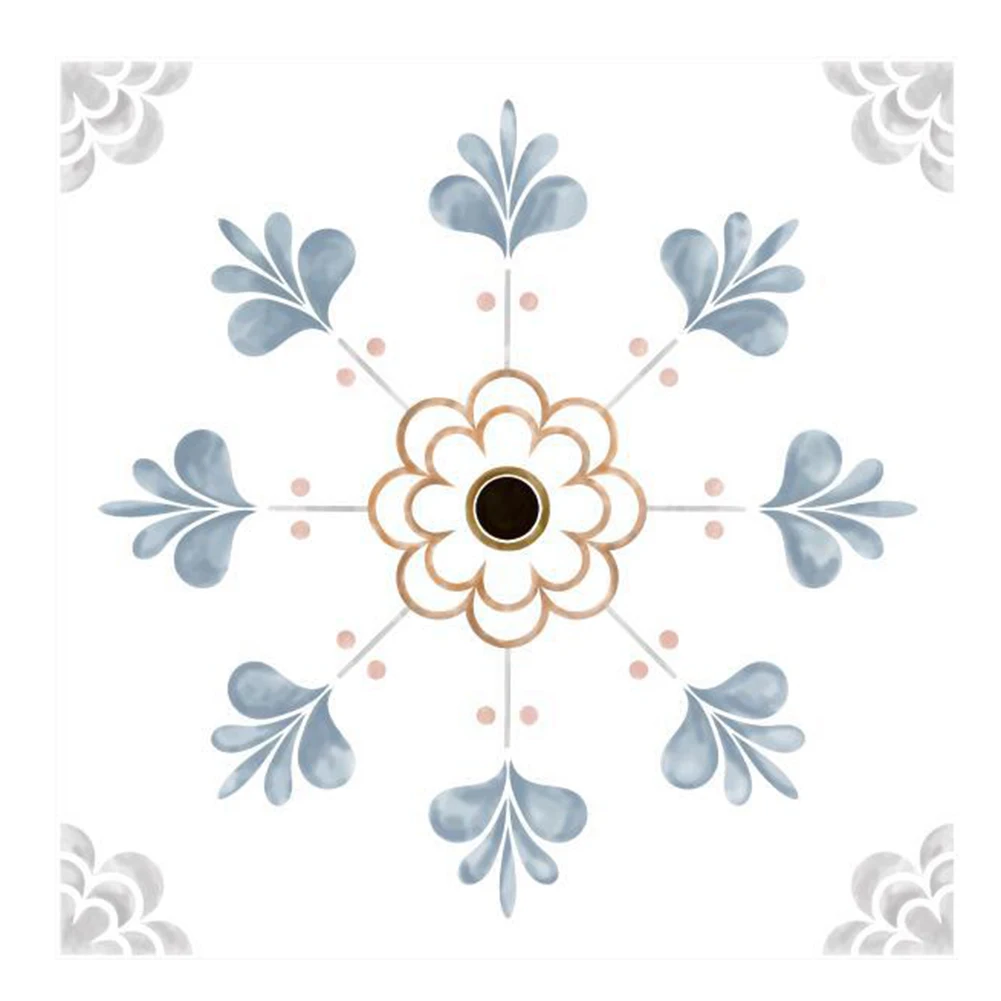 

Waterproof Floor Tiles with Floral Visual Appeal for Use on Smooth Indoor Surfaces Including Wood and Concrete