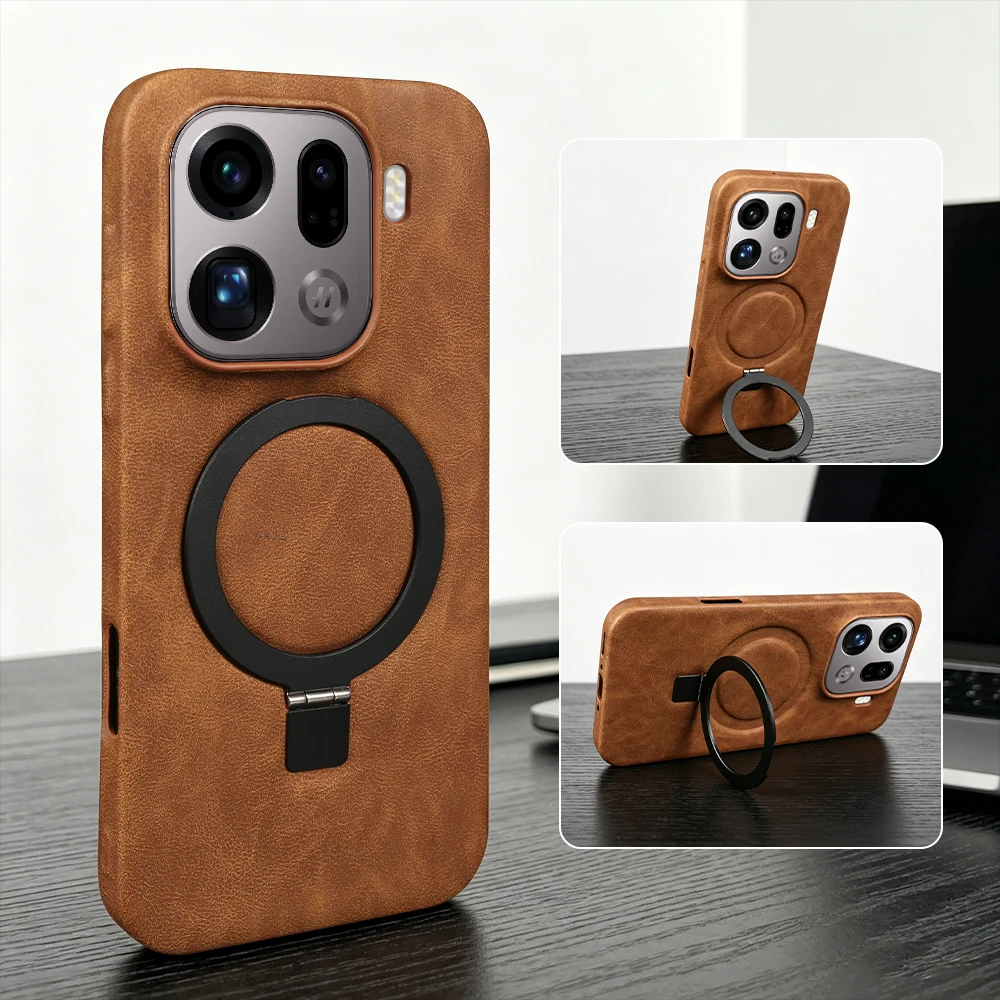 Foldable Magnetic Bracket Ring Leather Case For OPPO Find X9 Pro X8 X7 Ultra X6 Pro For Magsafe Phone Case Back Cover X 9 X9Pro