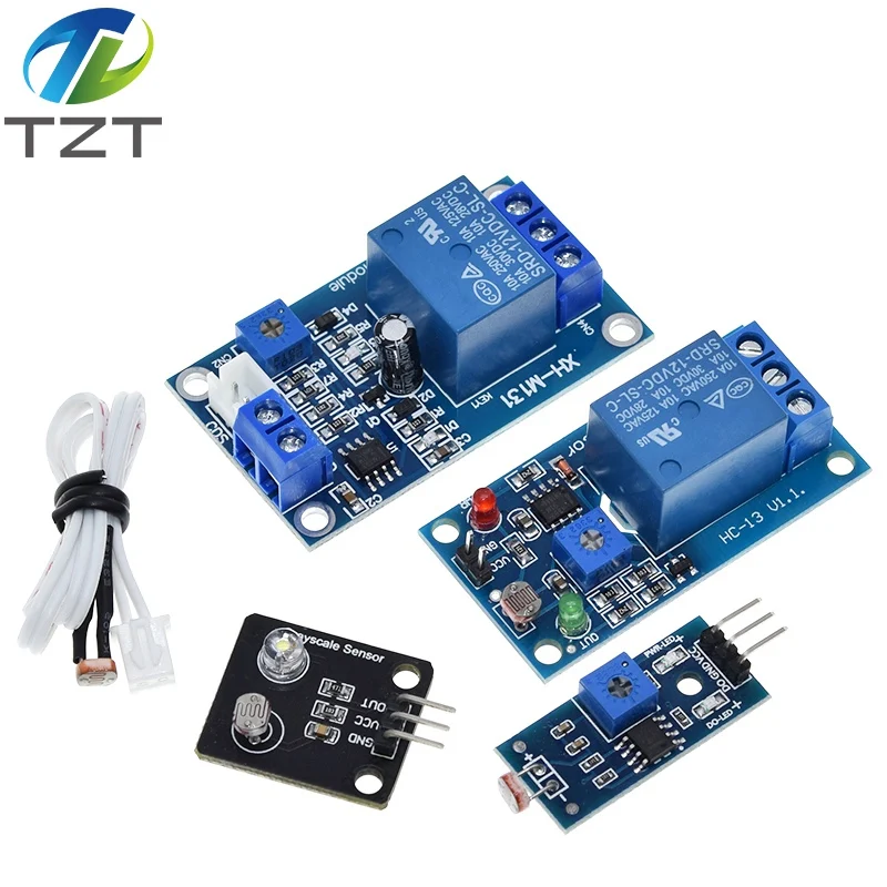 TZT 5V 12V Light Control Switch Photoresistor Relay Module Detection Sensor 10A brightness Automatic Control Module For Arduino