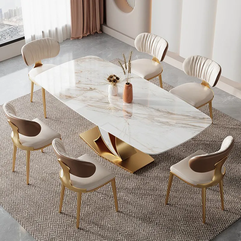 Light Luxury Rectangular High-End Modern Simple Family Small Apartment Dining Table Slate Dining Table Combination Minimalist