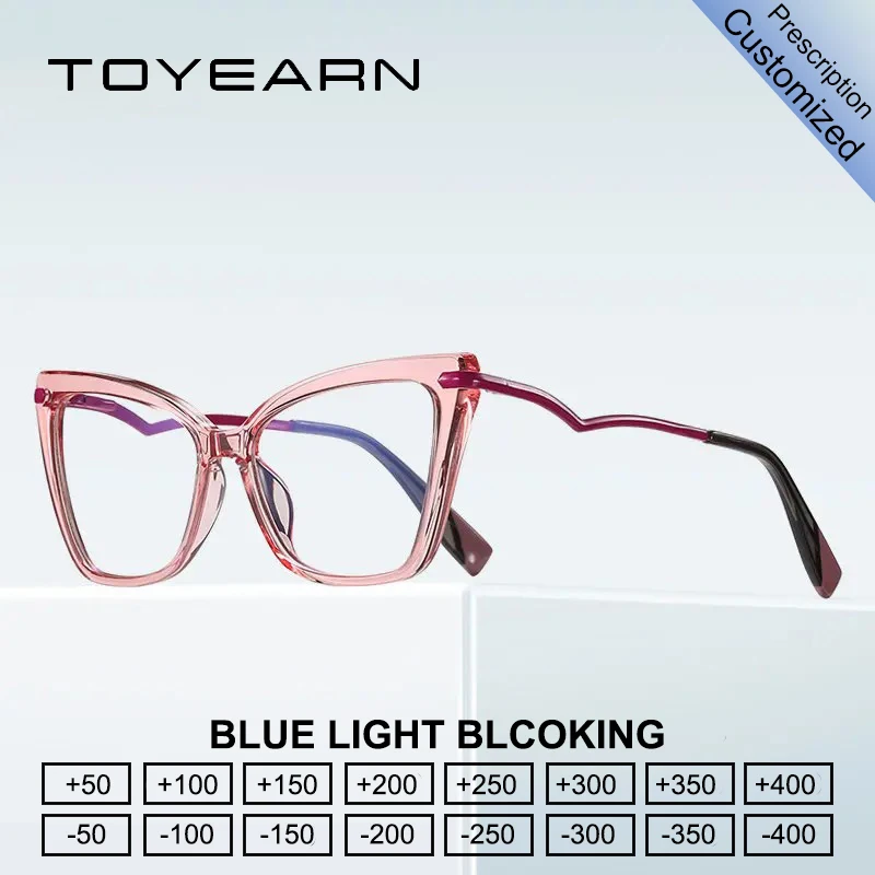 

TOYEARN Fashion Cat Eye Reading Glasses Women Myopia Customized Prescription Blue Light Blocking Computer Optical Eyeglasses