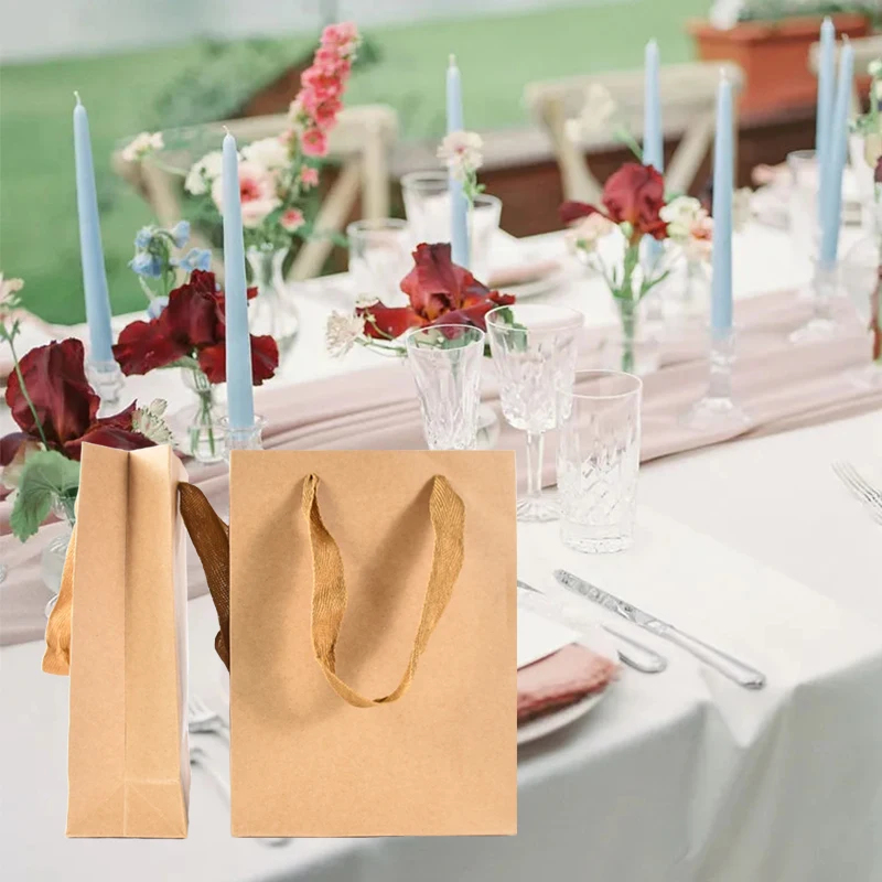 5/10/20Pcs Brown Kraft Paper Tote Bag Wedding Favors Gift Packaging Handbag For Birthday Christmas Party Supplies Shopping Pouch