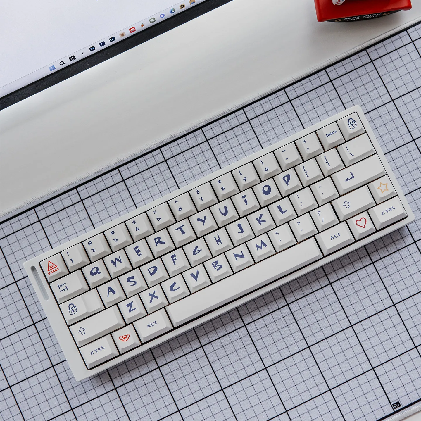 144 Keys White Hand‑drawn Bear Keycaps Dye‑Sublimation Cherry Profile PBT Keycaps For MX Cherry Mechanical Keyboard