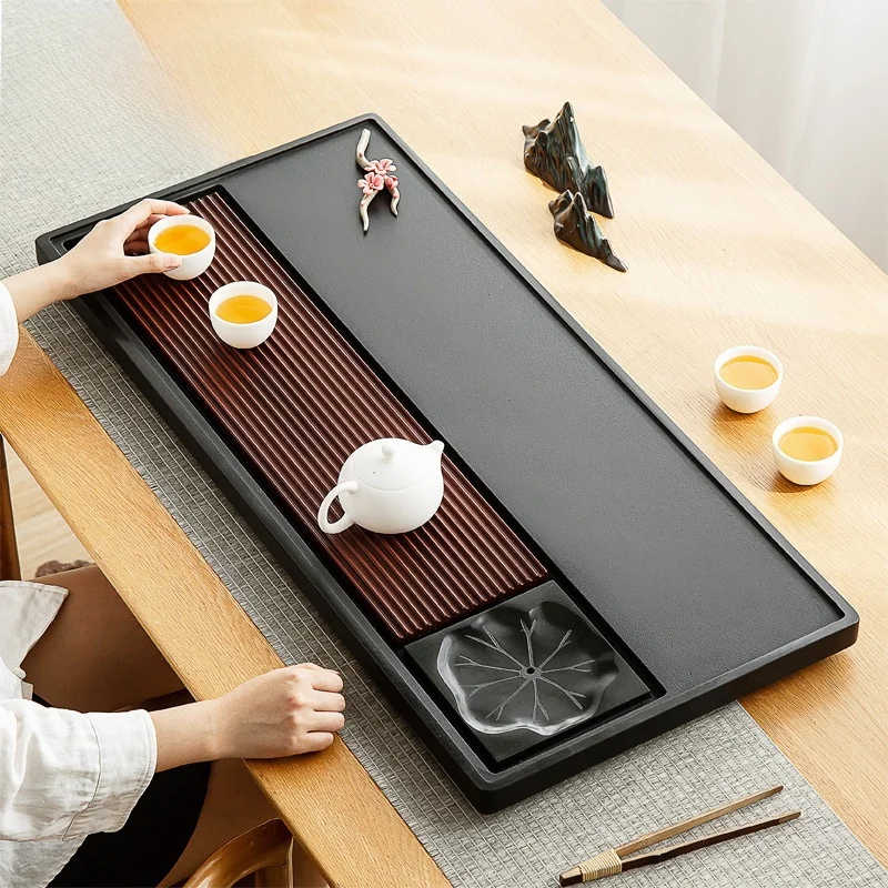 

Чайный поднос из черного нефрита, деревянный офисный чайный столик, для домашнего использования, с дренажем, простой дизайн, ручная работа, в китайском стиле