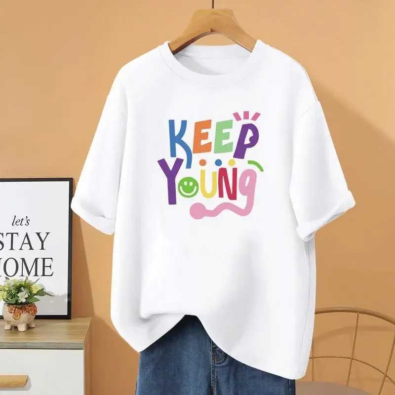 

Summer Y2k Letter Printed Short Sleeve Casual High Street Top Tee Women's Pure Cotton Pullovers Loose Basics O-neck T-shirt