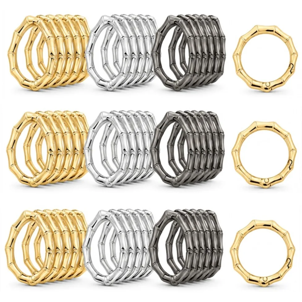 5/50Pcs Zinc alloy Bamboo Buckle Spring O Ring Round Push Trigger Key DIY Connector Openable Keyring Carabiner Purses Snap