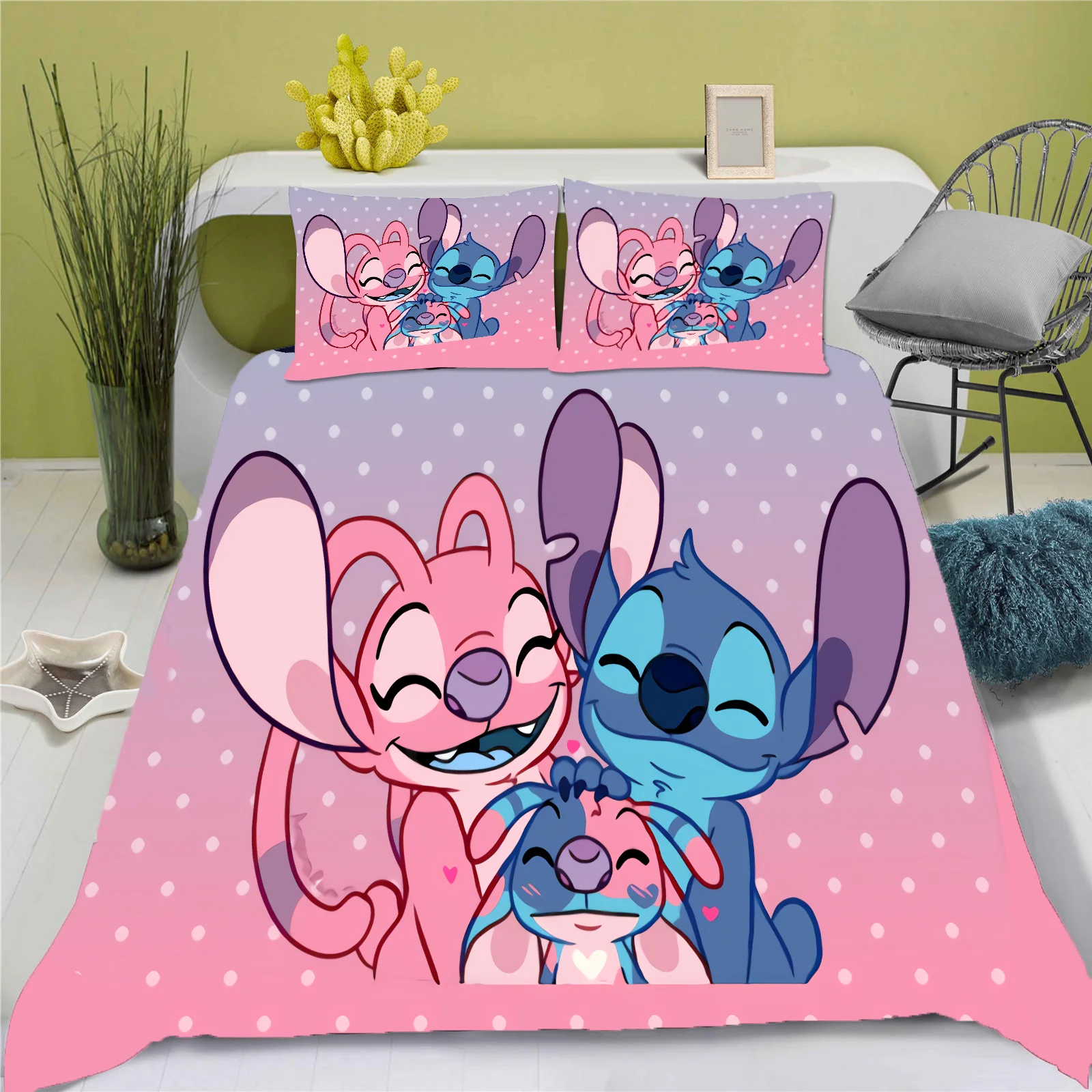 Disney Cartoon Anime Children Stitch Duvet Cover Set Comforter King Size Bedding Quilt Queen Twin Grade A Printed 3d Children\'S