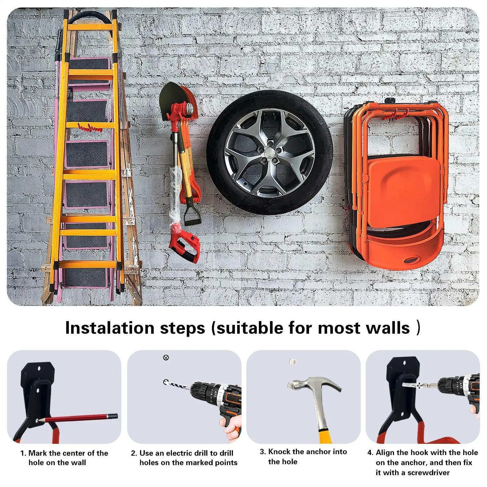 12 Inch Metal Garage Hook Anti-Slip Heavy Duty Wave-Shaped Ladder Hanger Garage Storage Hangers For Bikes Scooter Ladders Tools